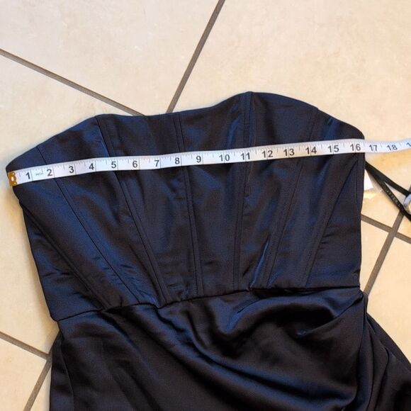 NWT After Six Corset Satin Maxi Dress  Draped Column Skirt Midnight Navy Size 8 - Picture 11 of 16